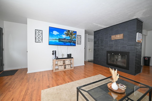 living room featuring hardwood / wood-style flooring and a fireplace