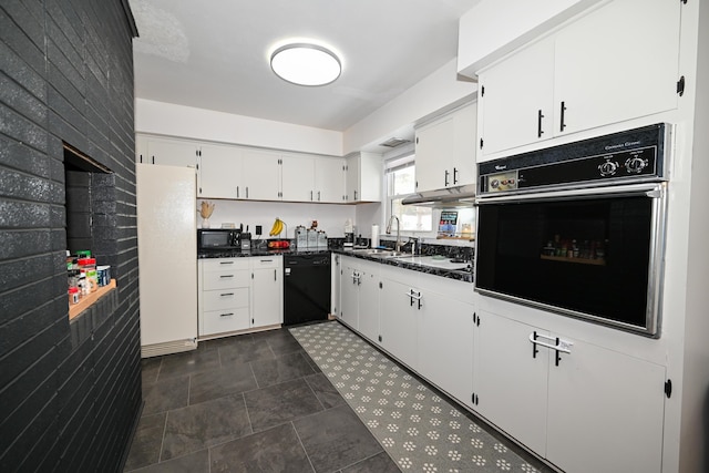 kitchen with white cabinets, sink, and black appliances