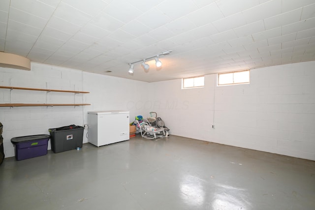 basement featuring fridge