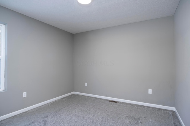 unfurnished room featuring carpet flooring and a textured ceiling