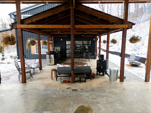 view of snow covered patio