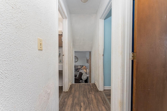 hallway featuring dark wood-type flooring