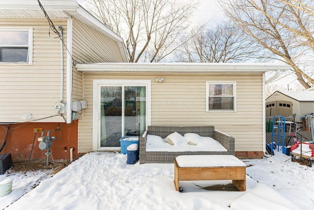 view of snow covered property