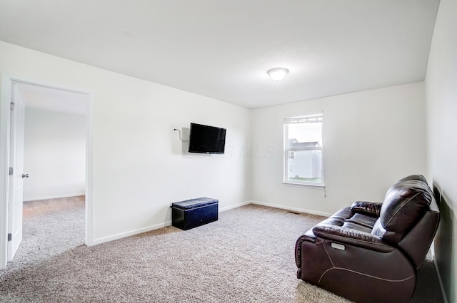 sitting room featuring light carpet