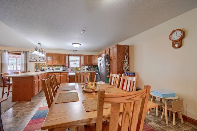 dining room with a textured ceiling