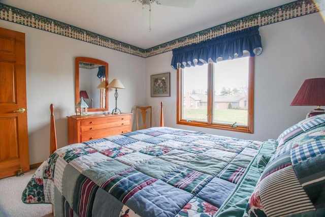 bedroom with carpet floors and ceiling fan