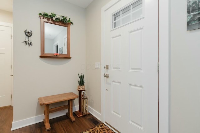 doorway with dark wood-type flooring