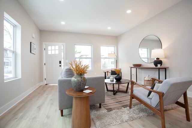 sitting room featuring light wood-type flooring and a wealth of natural light