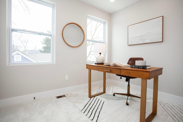 office featuring carpet flooring and a wealth of natural light