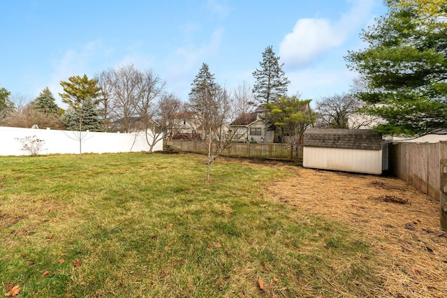 view of yard with a storage shed