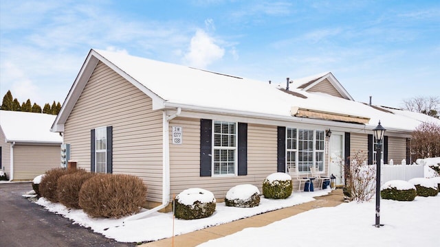 view of snow covered exterior