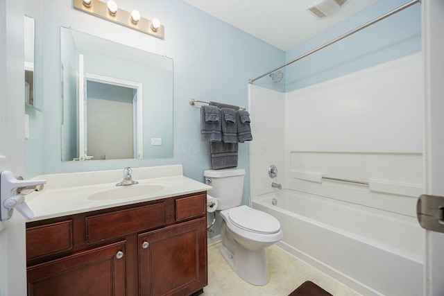 full bathroom with vanity, toilet, and bathing tub / shower combination