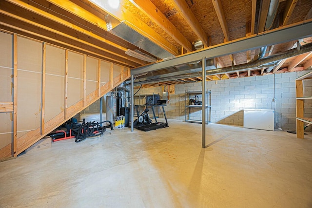 basement with refrigerator