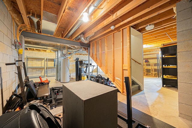 basement with water heater