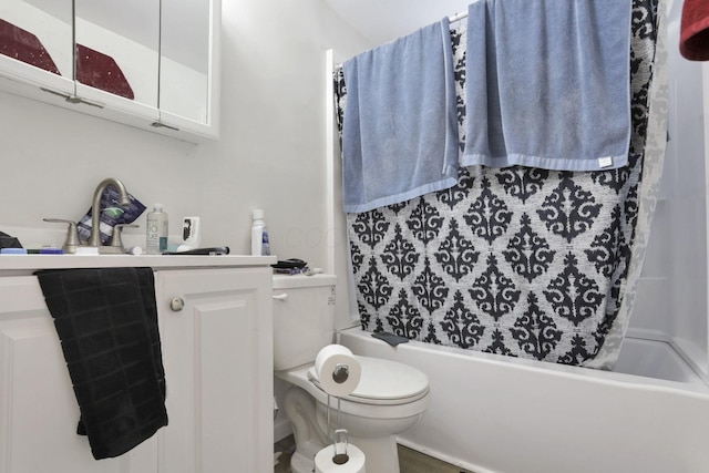 full bathroom featuring toilet, vanity, shower / bath combo, and hardwood / wood-style flooring