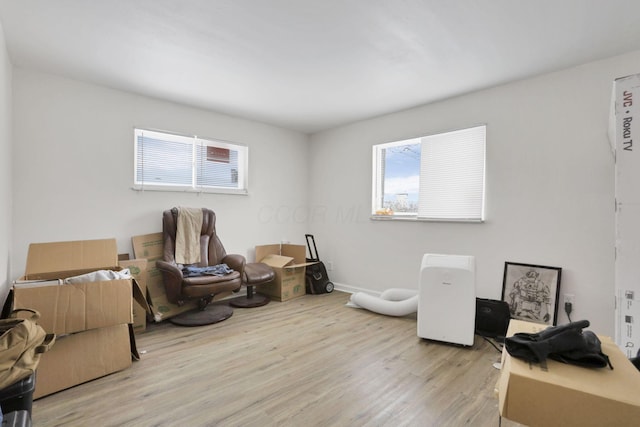 living area featuring a healthy amount of sunlight and light hardwood / wood-style floors