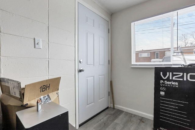 doorway with hardwood / wood-style floors