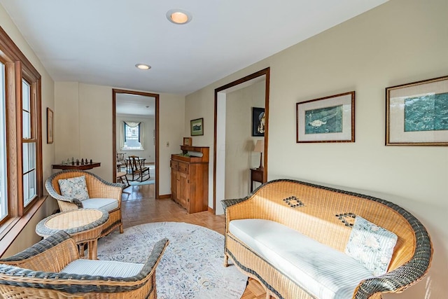 living area featuring light parquet floors