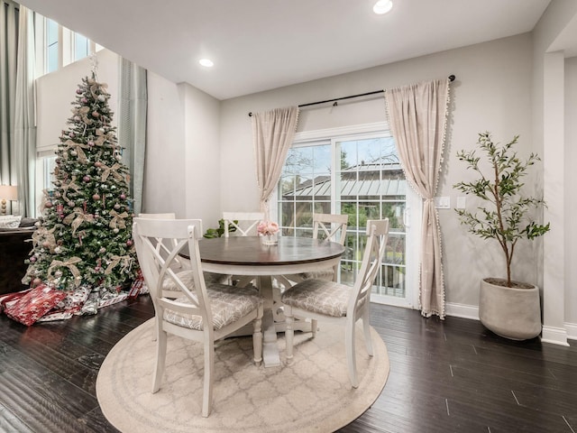 dining space with dark hardwood / wood-style floors