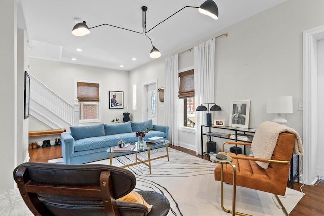 living room with hardwood / wood-style floors