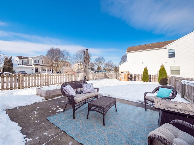 view of snow covered patio