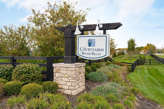 community / neighborhood sign featuring a lawn