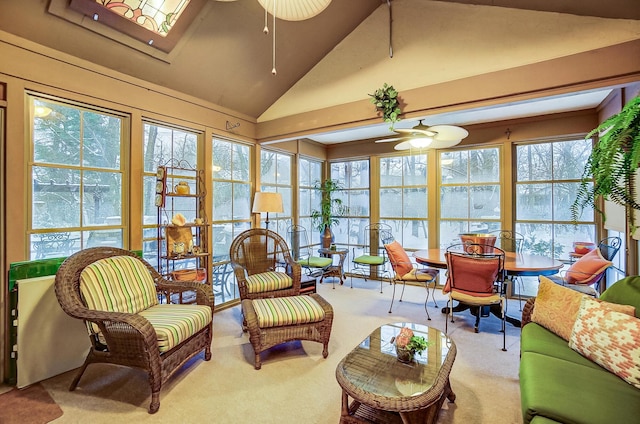 sunroom / solarium featuring vaulted ceiling and ceiling fan