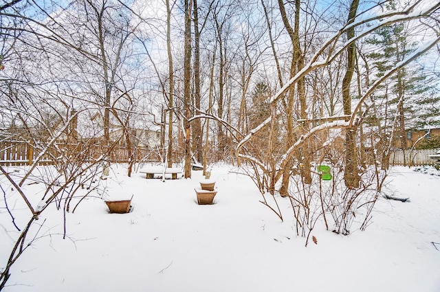 view of yard layered in snow