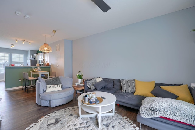 living room featuring dark hardwood / wood-style floors