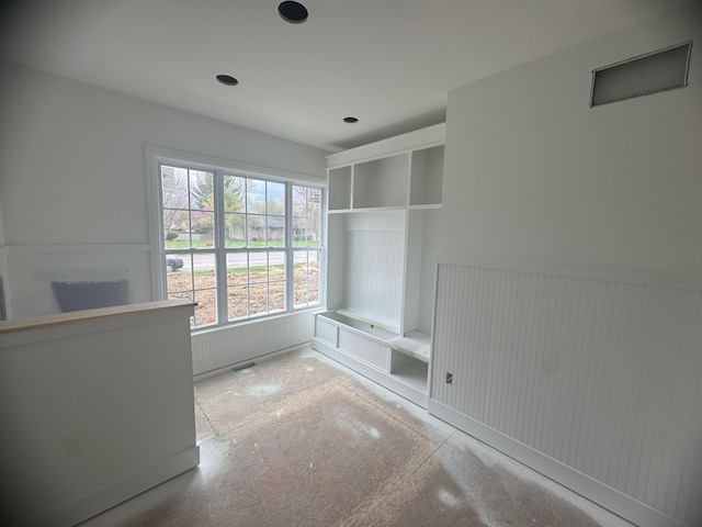 mudroom featuring wainscoting and visible vents