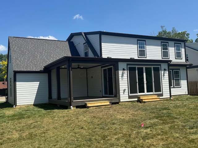 3509 Redding Rd, Upper Arlington, OH 43221 - back of property with entry steps, a lawn, and a shingled roof