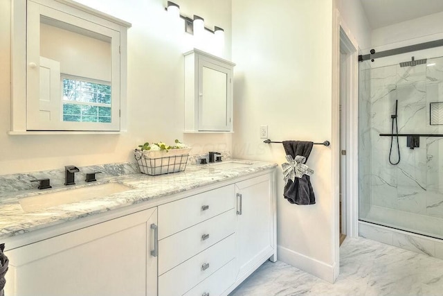 bathroom featuring vanity and walk in shower