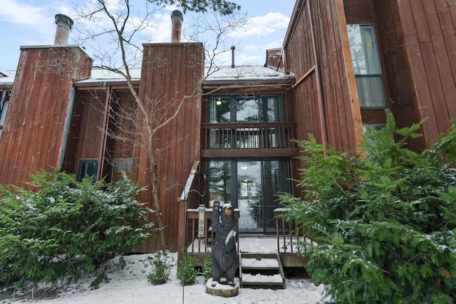 view of snow covered building