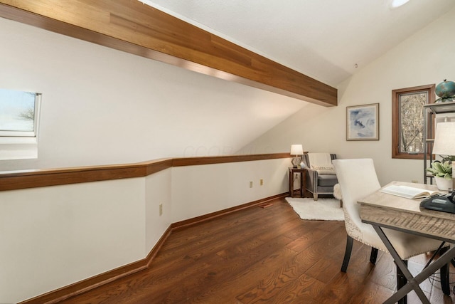 office featuring dark hardwood / wood-style flooring and vaulted ceiling