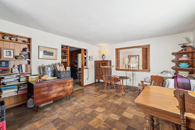 office area featuring dark parquet flooring