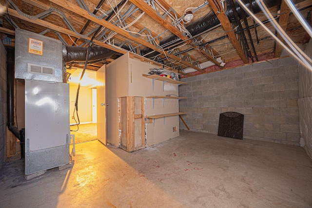 basement with heating unit