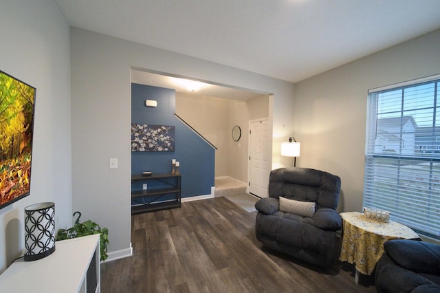 living area with dark wood-type flooring