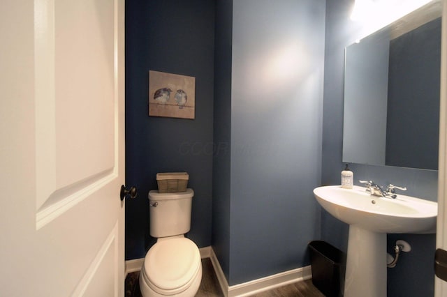 bathroom with wood-type flooring and toilet