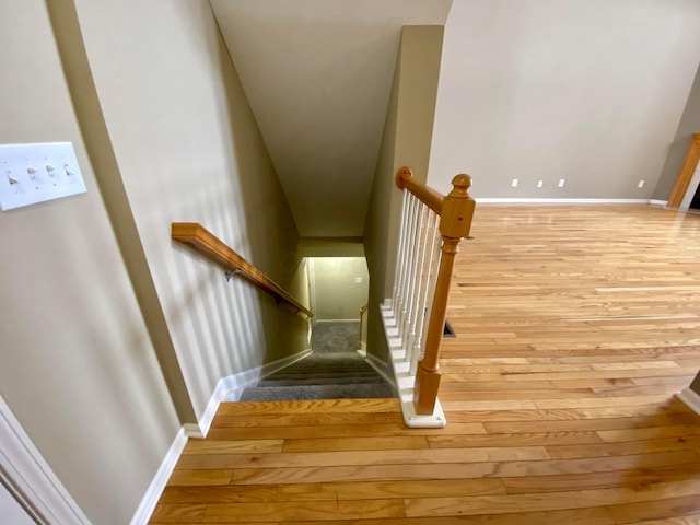 stairs with hardwood / wood-style floors