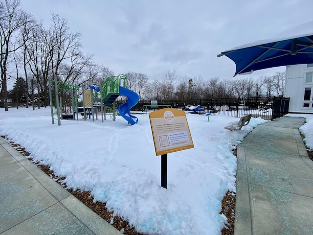 view of snow covered playground