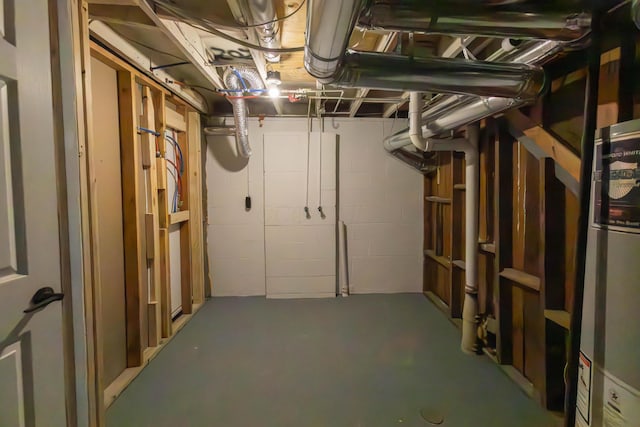 basement featuring heating unit