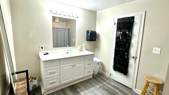 bathroom featuring hardwood / wood-style floors and vanity