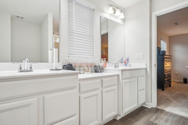 bathroom with vanity and wood-type flooring