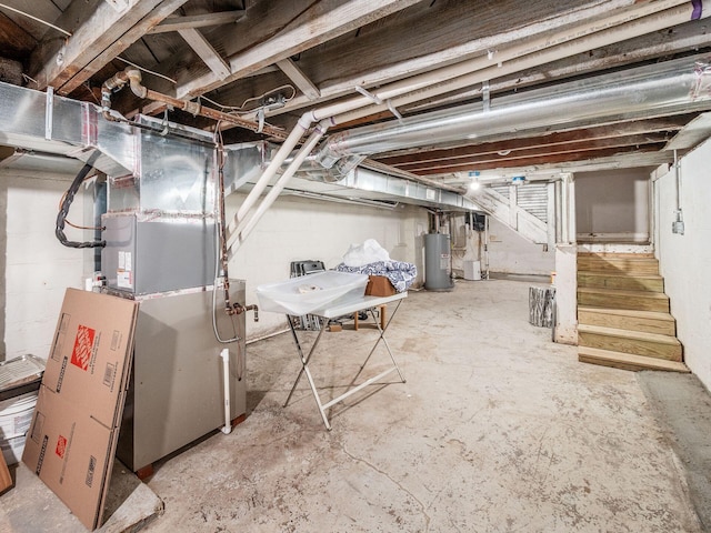 basement featuring water heater