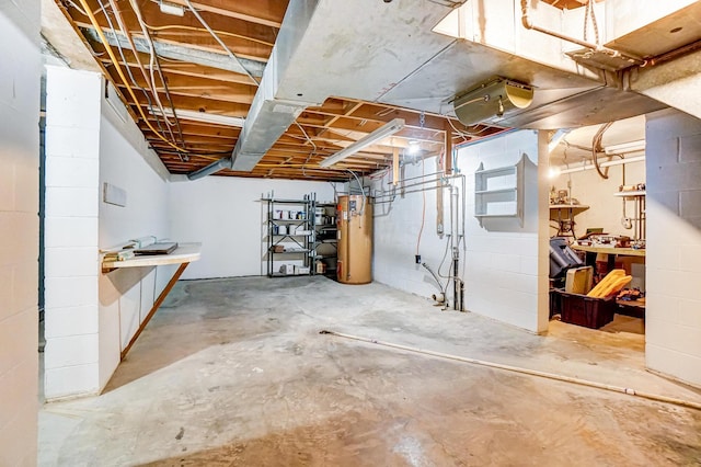 basement with water heater