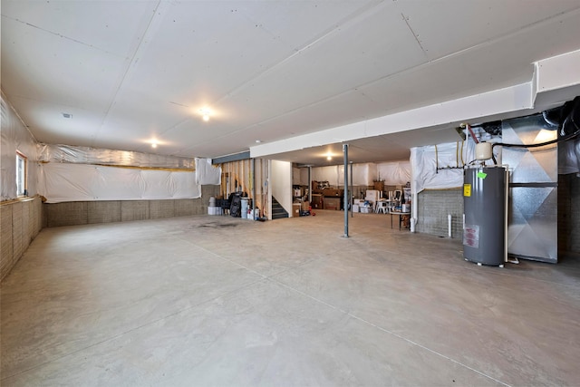 basement featuring water heater