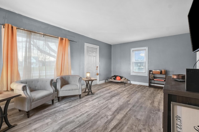 sitting room with light hardwood / wood-style floors