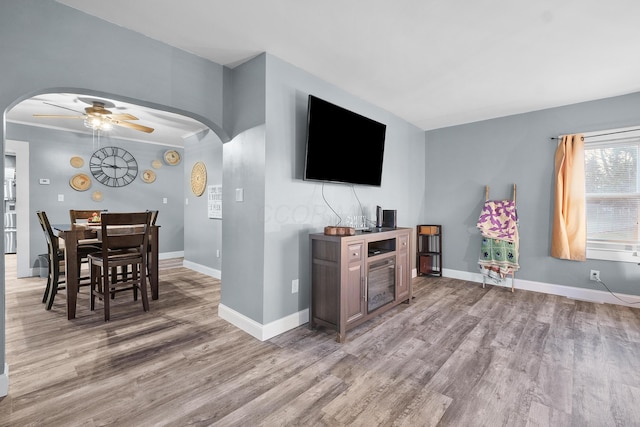 kitchen featuring hardwood / wood-style floors and ceiling fan