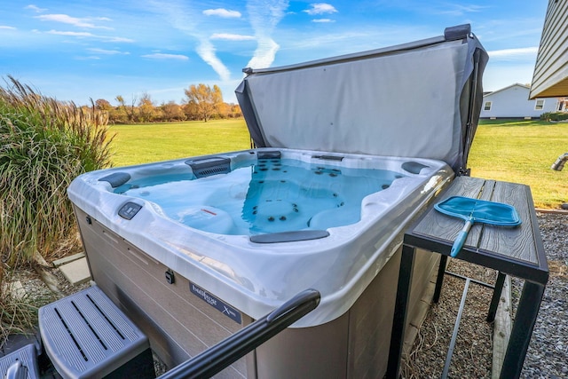 view of patio featuring a hot tub