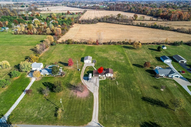 birds eye view of property featuring a rural view